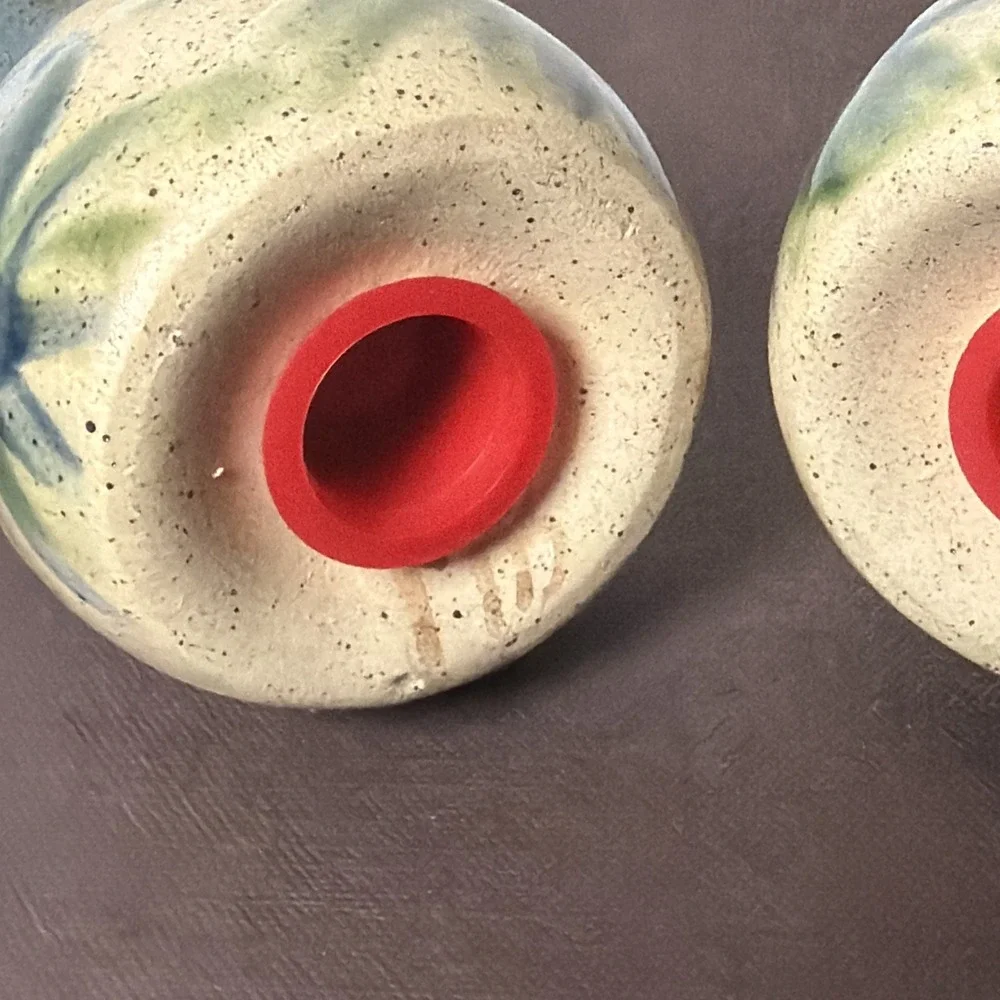 Handmade‎ Studio Art Pottery Floral Sponge Paint Salt Pepper Shakers Vintage 90s